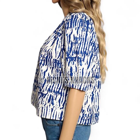 Rails Jayla One Shoulder Puff Sleeve Cobalt Shibori Blue White Top Size M - Picture 5 of 10